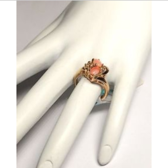 Gold Peach Coral CZ Cocktail Statement Ring Size 6 - Picture 4 of 8